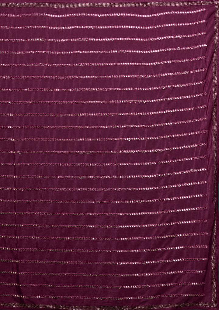 Wine Swarovski Georgette Saree - Koskii
