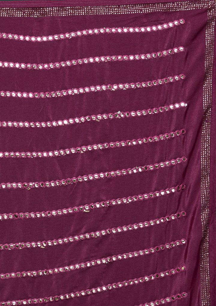 Wine Swarovski Georgette Saree - Koskii