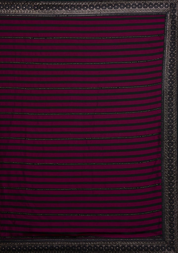 Wine Swarovski Georgette Saree - Koskii