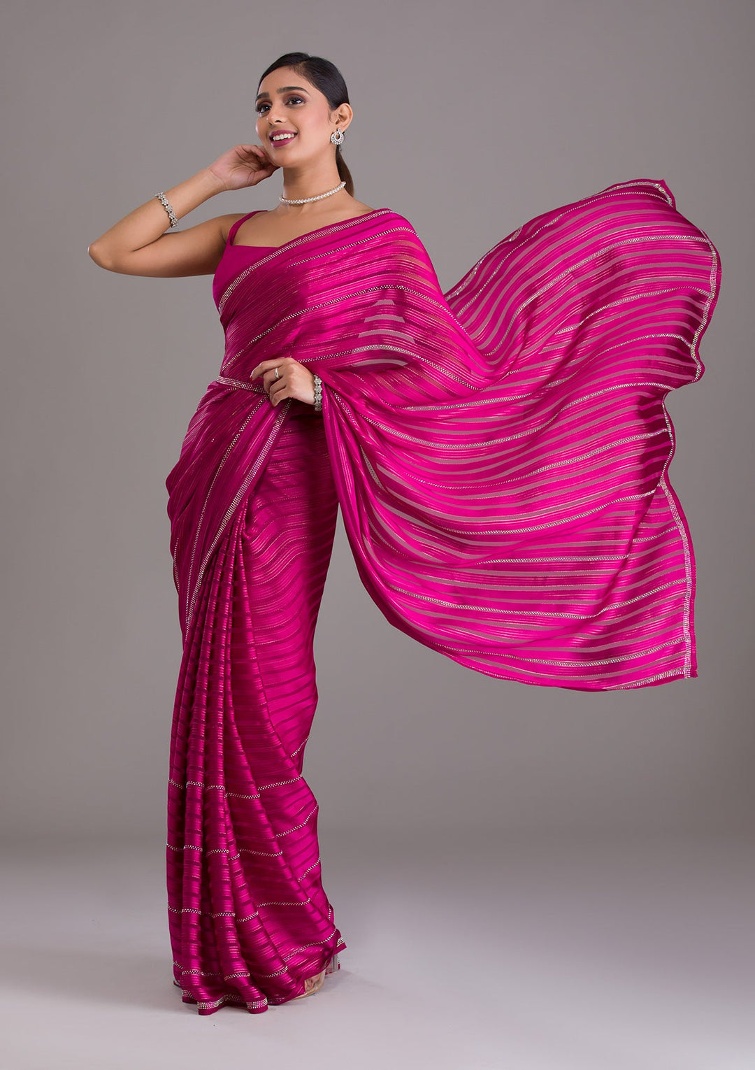 Wine Swarovski Georgette Saree-Koskii