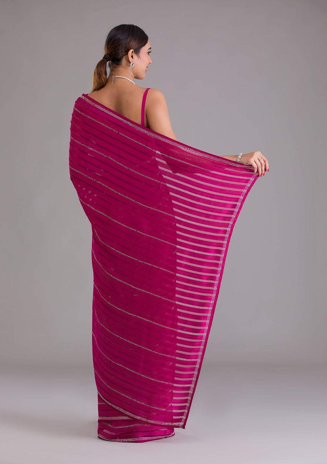 Wine Swarovski Georgette Saree-Koskii