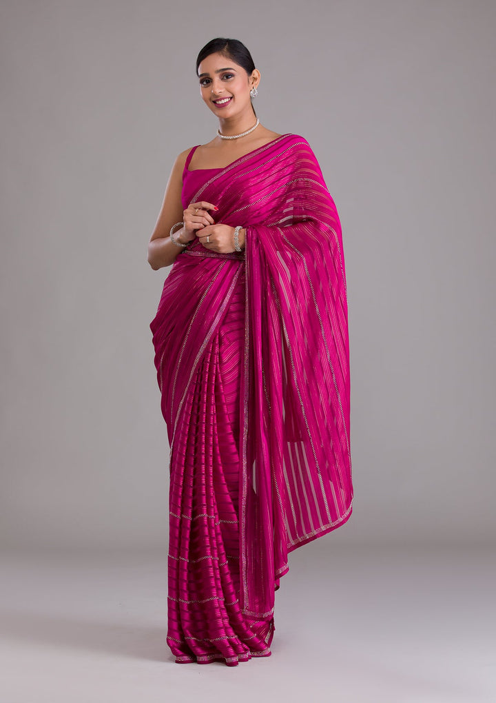 Wine Swarovski Georgette Saree-Koskii