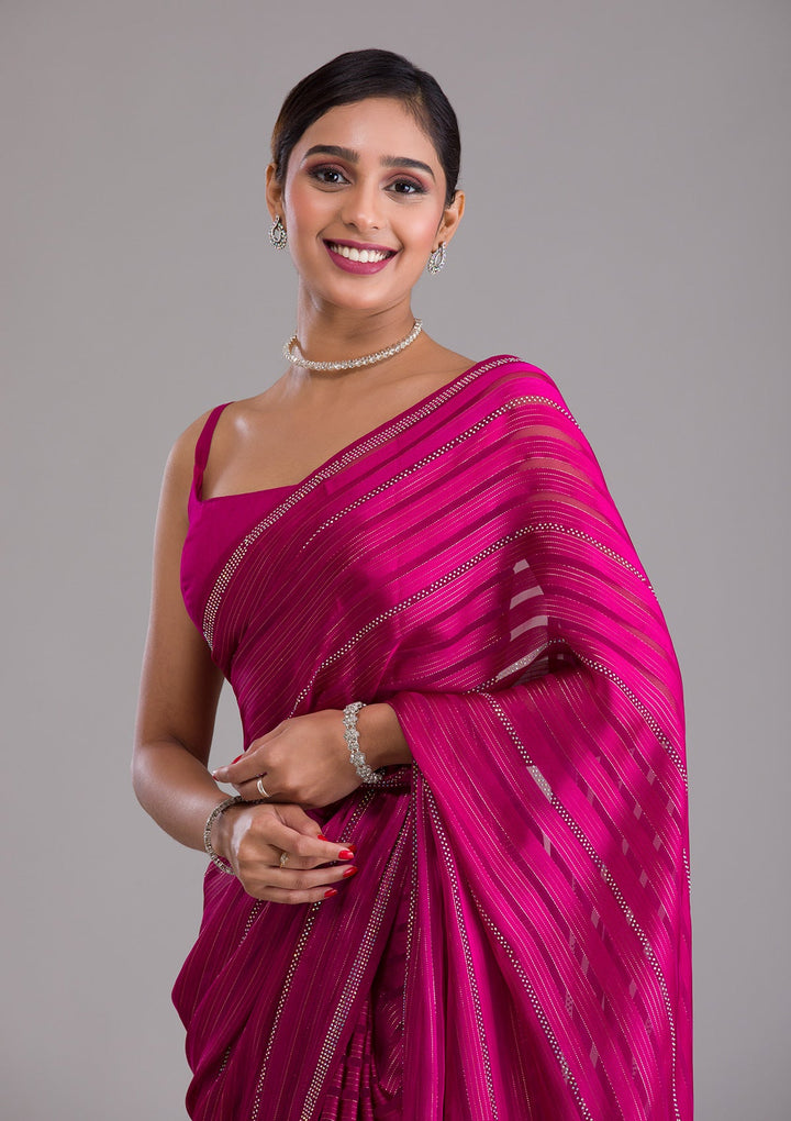 Wine Swarovski Georgette Saree-Koskii
