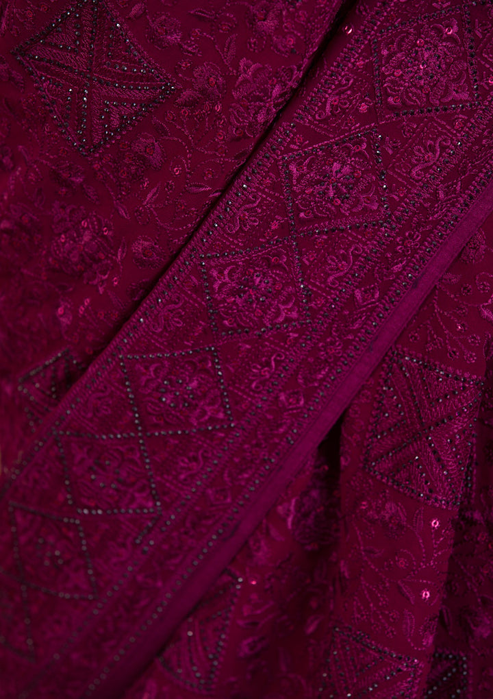 Wine Swarovski Georgette Saree-Koskii