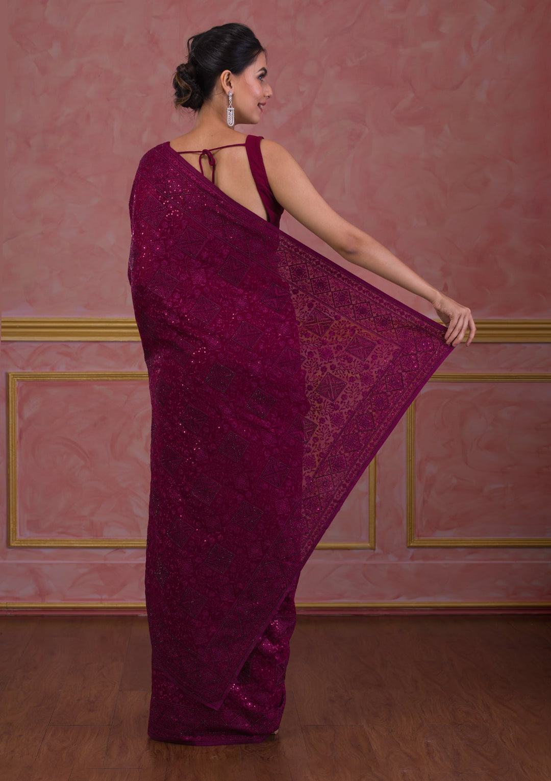 Wine Swarovski Georgette Saree-Koskii