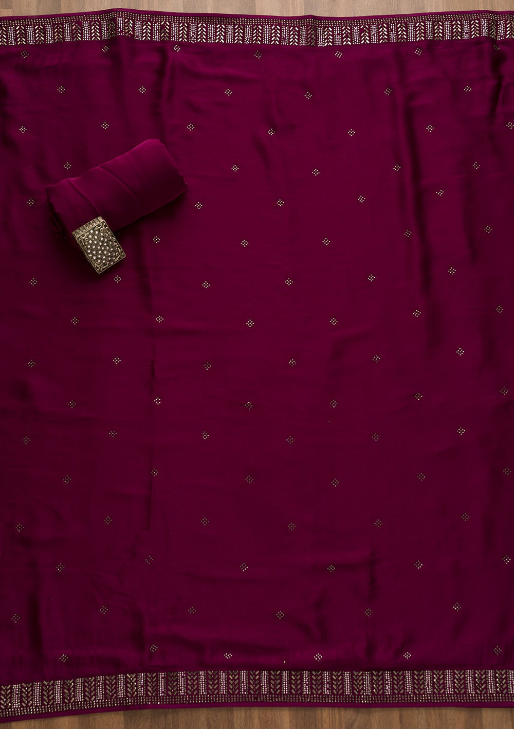 Wine Swarovski Satin Unstitched Salwar Suit-Koskii