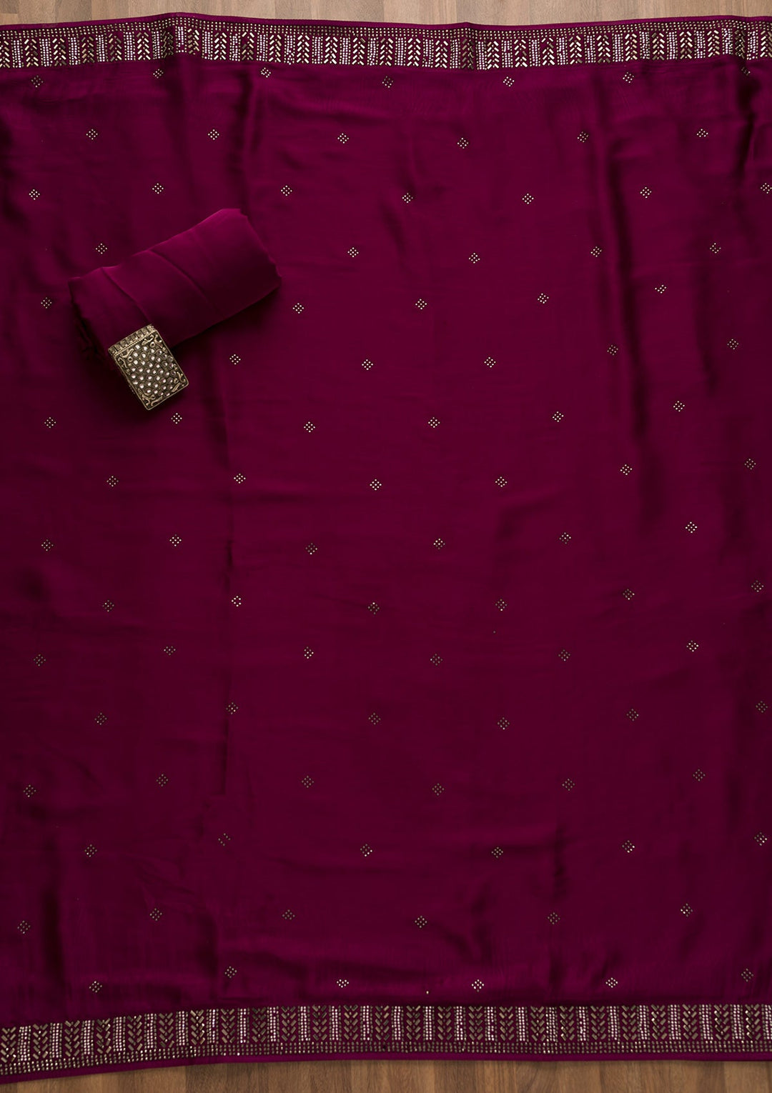Wine Swarovski Satin Unstitched Salwar Suit-Koskii