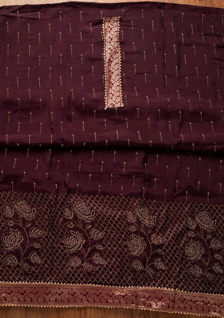 Wine Swarovski Satin Designer Unstitched Salwar Suit - koskii