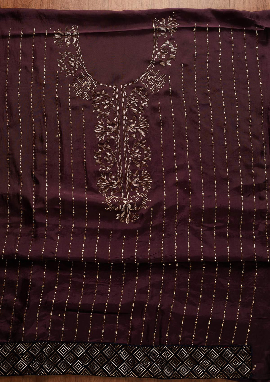 Wine Swarovski Semi Crepe Designer Unstitched Salwar Suit - koskii