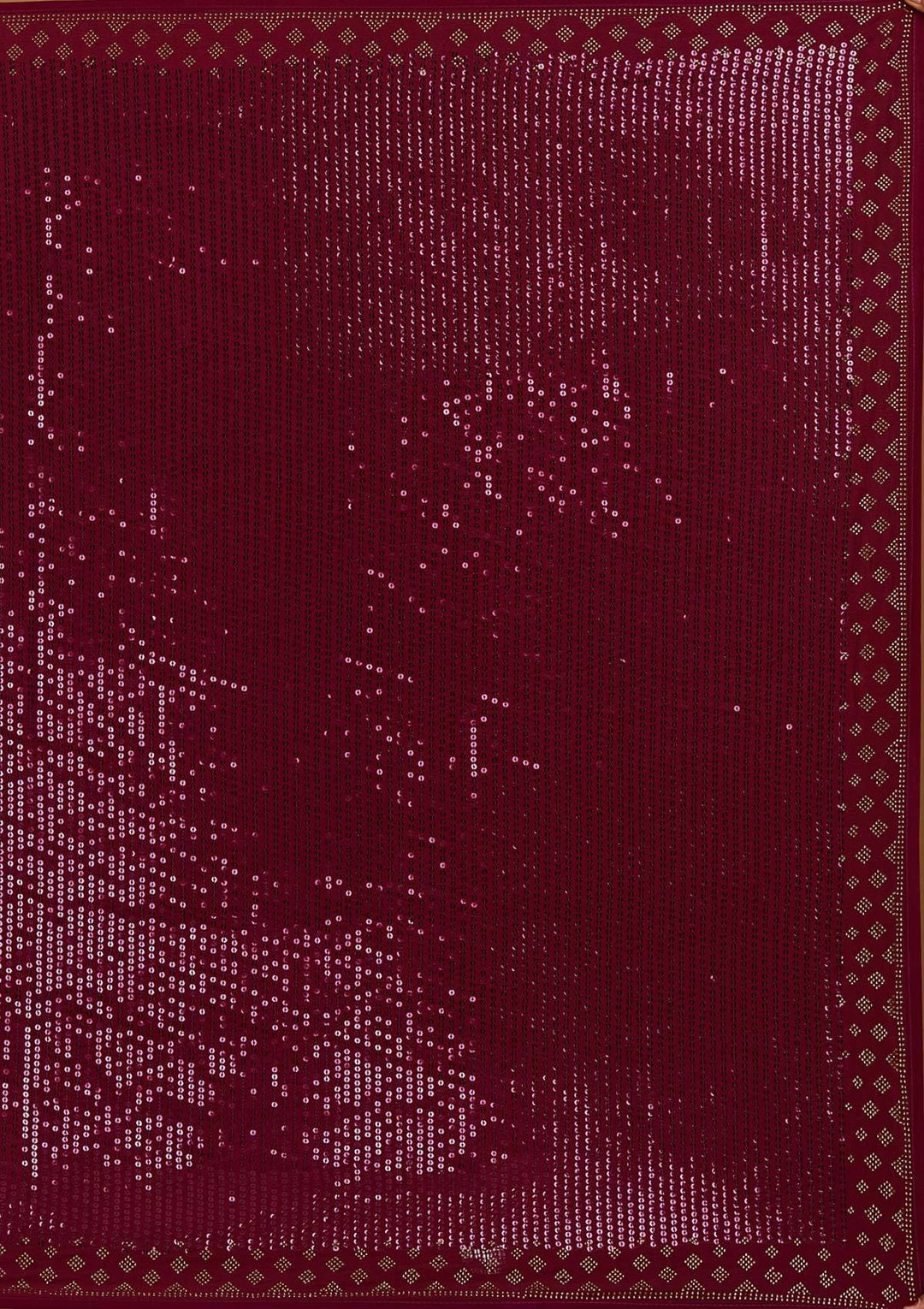 Wine Swarovski Semi Crepe Designer Saree - Koskii