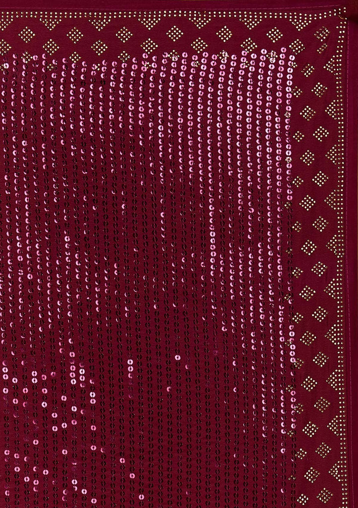 Wine Swarovski Semi Crepe Designer Saree - Koskii