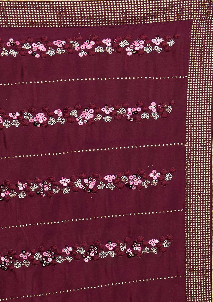 Wine Swarovski Semi Crepe Designer Saree - Koskii