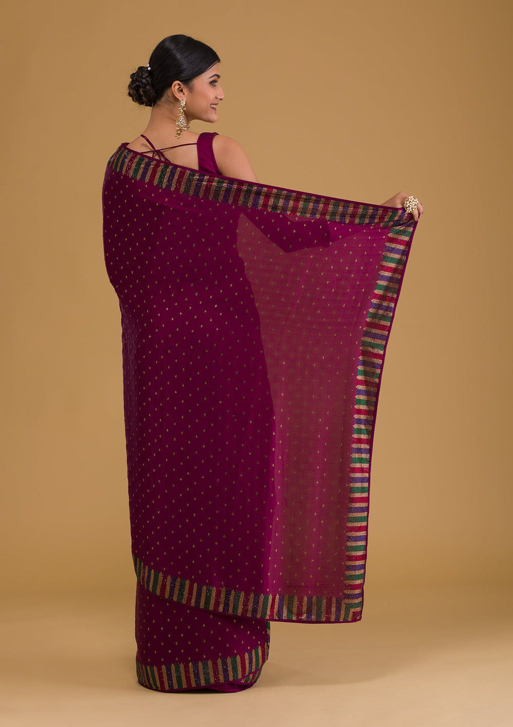 Wine Swarovski Semi Crepe Designer Saree-Koskii