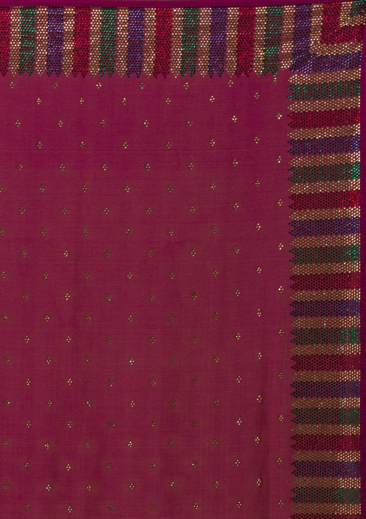 Wine Swarovski Semi Crepe Designer Saree-Koskii