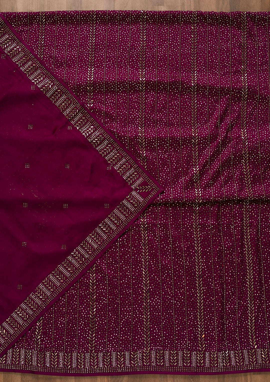 Wine Swarovski Semi Crepe Unstitched Salwar Kameez-Koskii