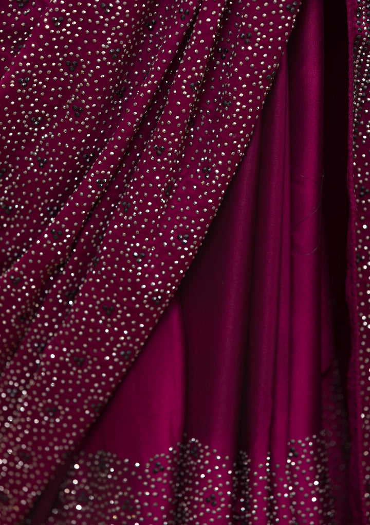 Wine Swarovski Semi Crepe Saree-Koskii