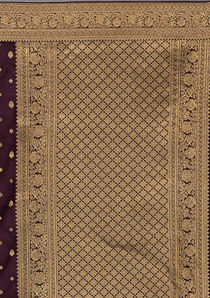 Wine Swarovski Silk Satin Saree-Koskii