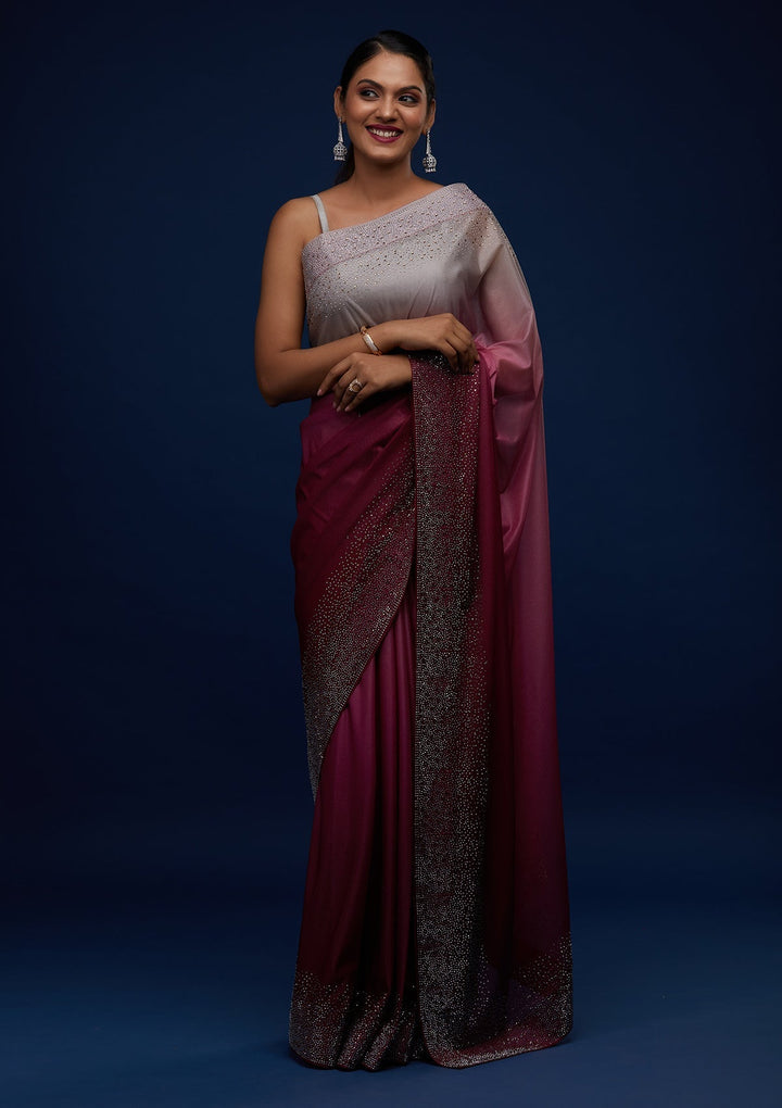 Wine Swarovski Tissue Designer Saree - Koskii
