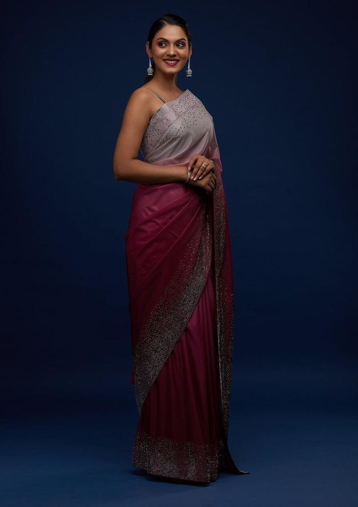 Wine Swarovski Tissue Designer Saree - Koskii