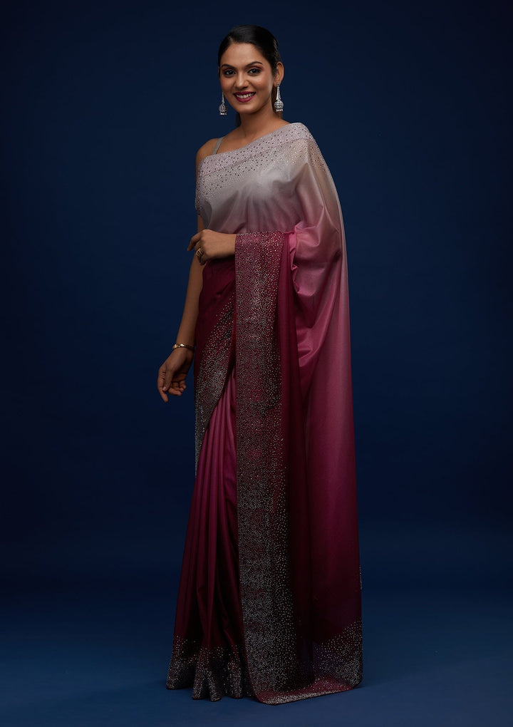 Wine Swarovski Tissue Designer Saree - Koskii