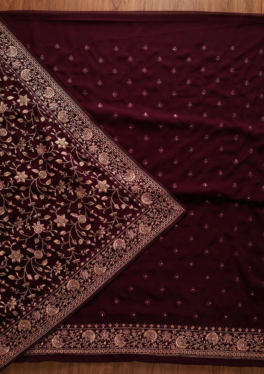 Wine Threadwork Georgette Designer Unstitched Salwar Suit - koskii