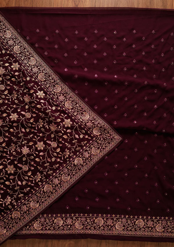 Wine Threadwork Georgette Designer Unstitched Salwar Suit - koskii