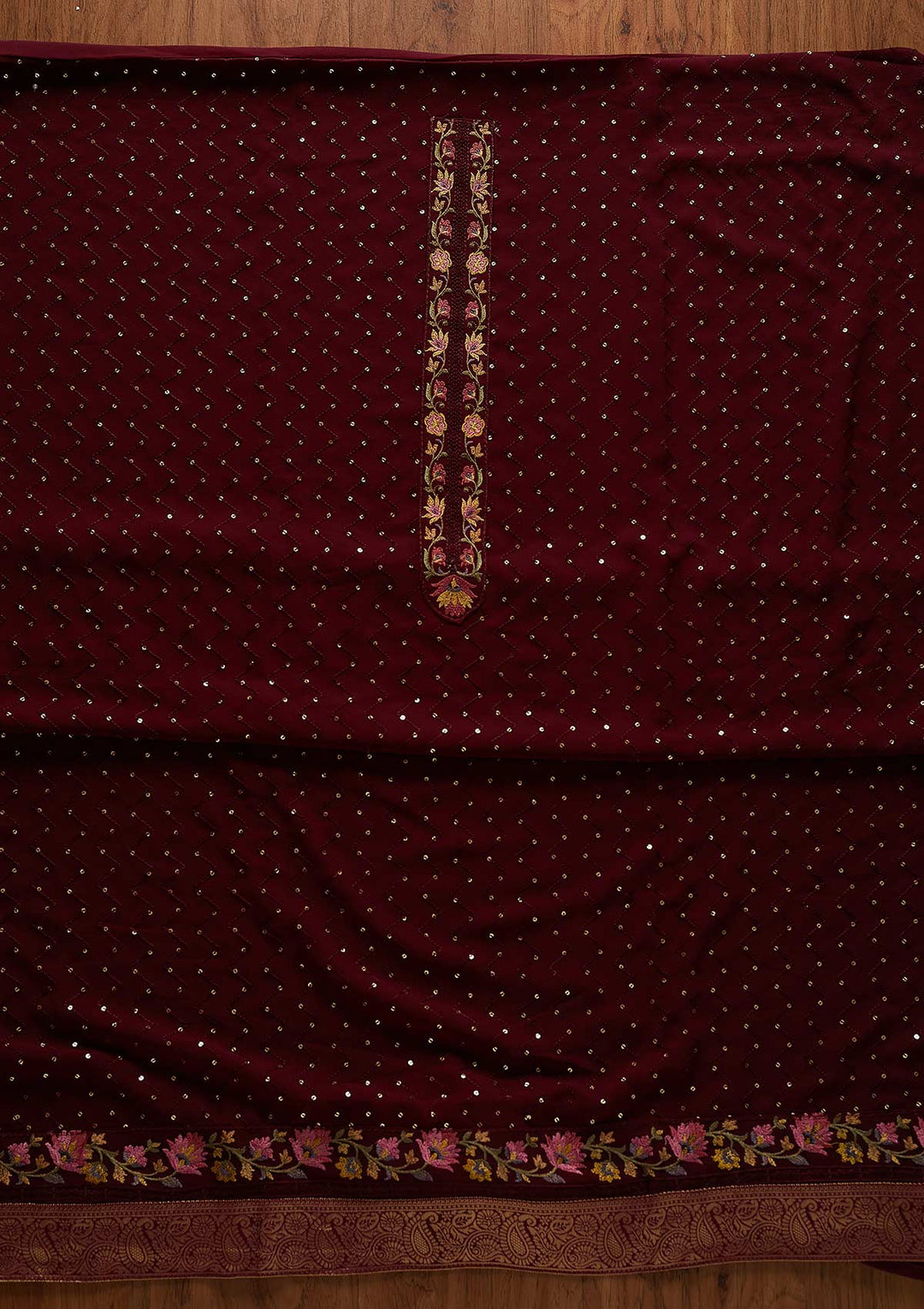 Wine Threadwork Georgette Designer Unstitched Salwar Suit - koskii