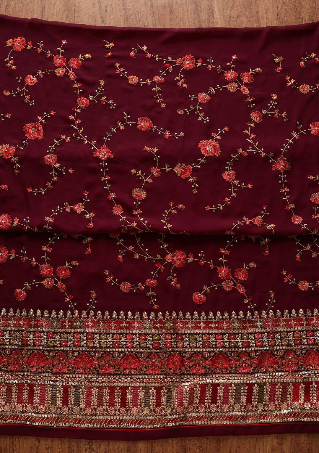 Wine Threadwork Georgette Designer Unstitched Salwar Suit - koskii
