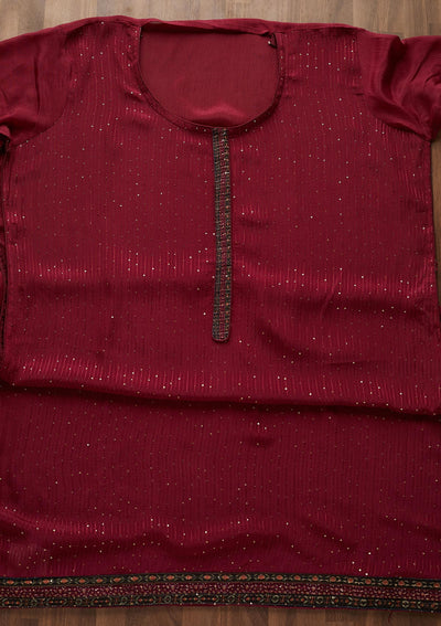 Wine Threadwork Georgette  Semi-Stitched Salwar Suit - Koskii