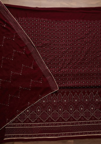 Wine Threadwork Georgette Designer Unstitched Salwar Suit - Koskii