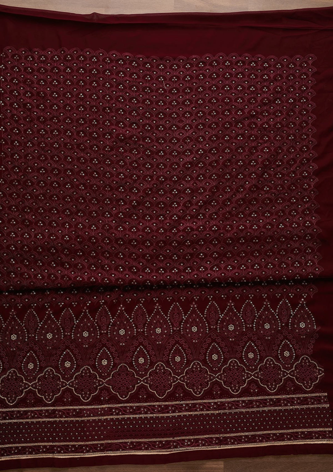 Wine Threadwork Georgette Designer Unstitched Salwar Suit - Koskii