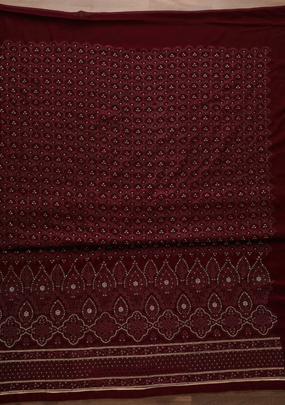 Wine Threadwork Georgette Designer Unstitched Salwar Suit - Koskii