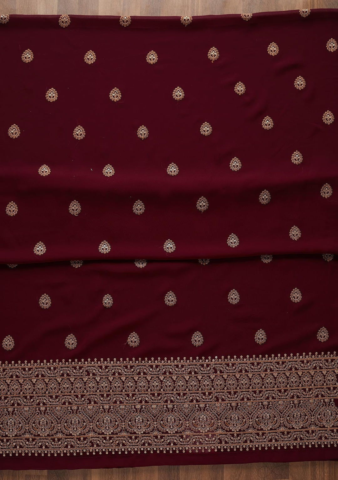 Wine Threadwork Georgette Unstitched Salwar Suit - Koskii