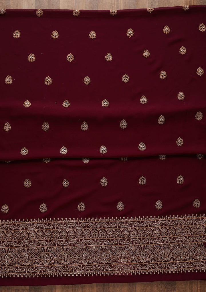 Wine Threadwork Georgette Unstitched Salwar Suit - Koskii