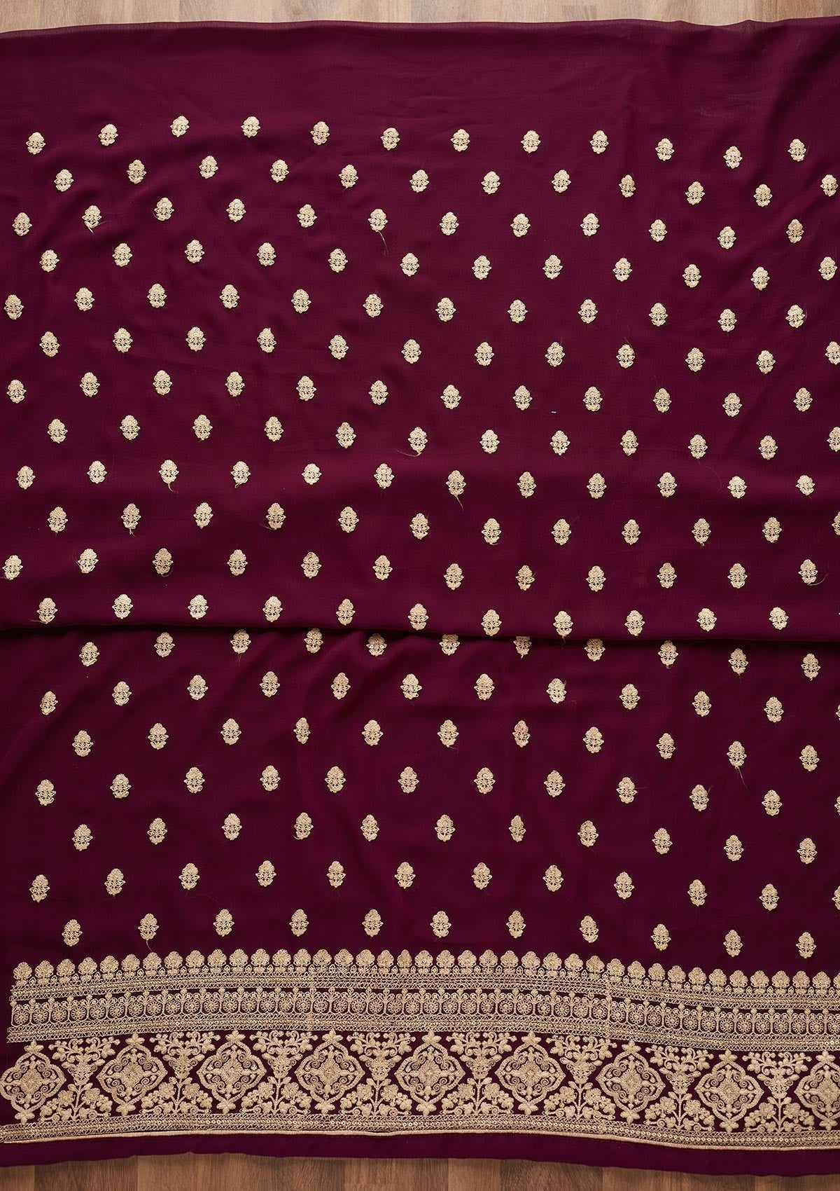 Wine Threadwork Georgette  Unstitched Salwar Suit - Koskii