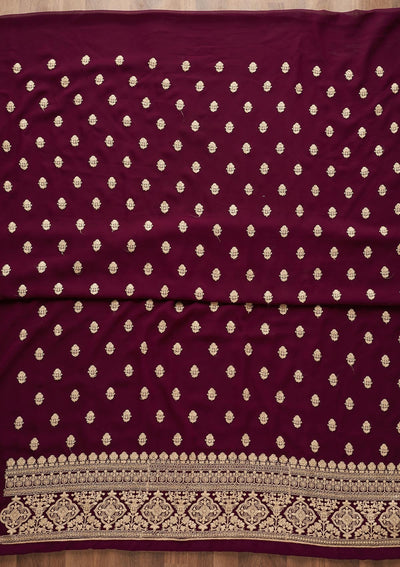 Wine Threadwork Georgette  Unstitched Salwar Suit - Koskii
