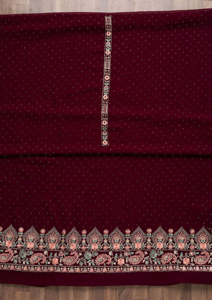 Wine Threadwork Georgette Unstitched Salwar Suit-Koskii
