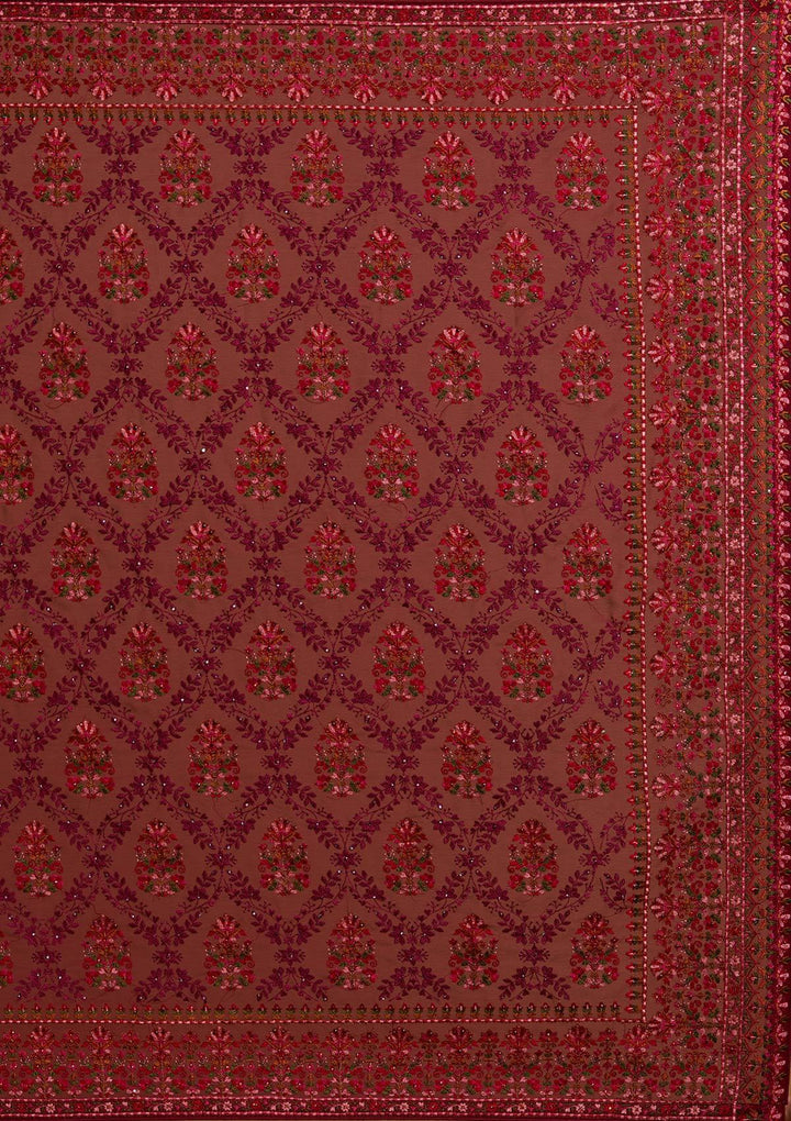 Wine Threadwork Georgette Designer Saree - koskii