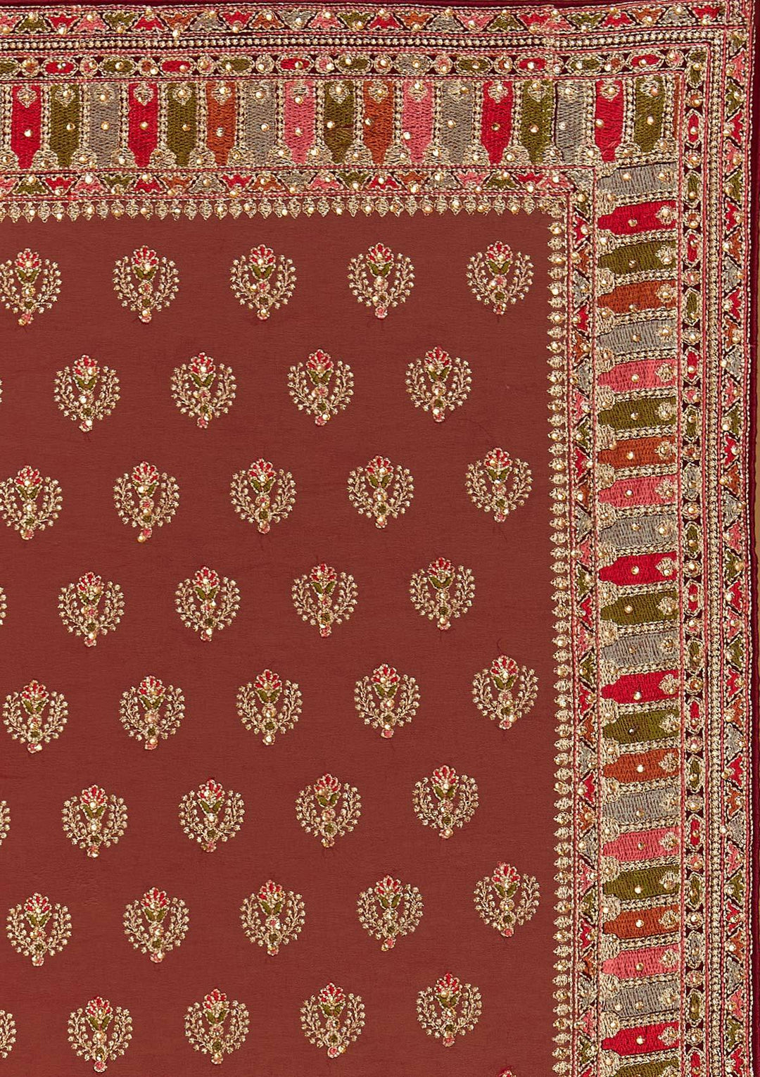 Wine Threadwork Georgette Designer Saree - Koskii