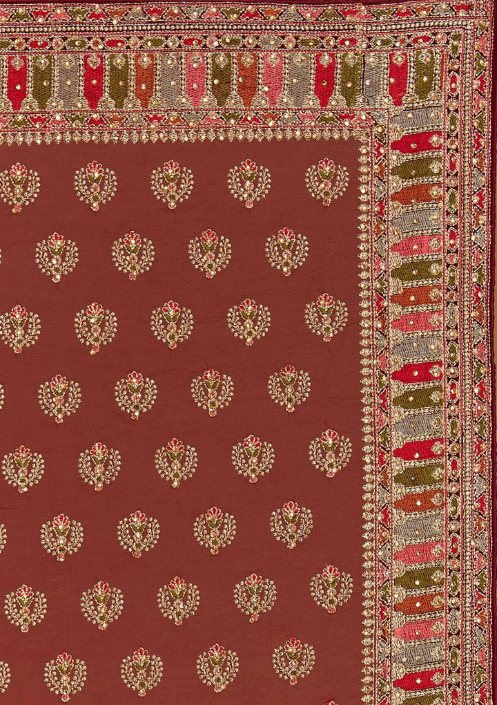 Wine Threadwork Georgette Designer Saree - Koskii