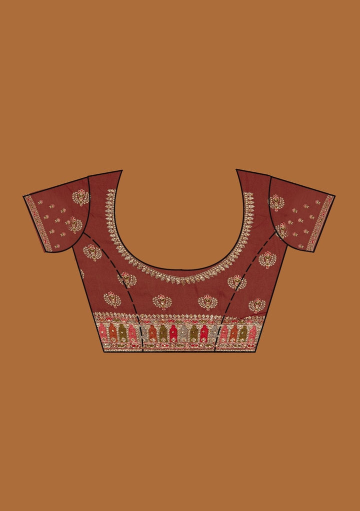 Wine Threadwork Georgette Designer Saree - Koskii