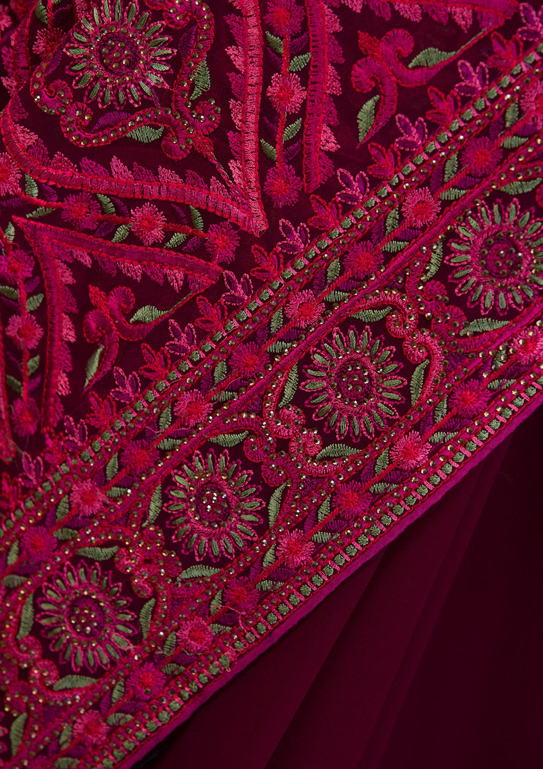 Wine Threadwork Georgette Saree-Koskii