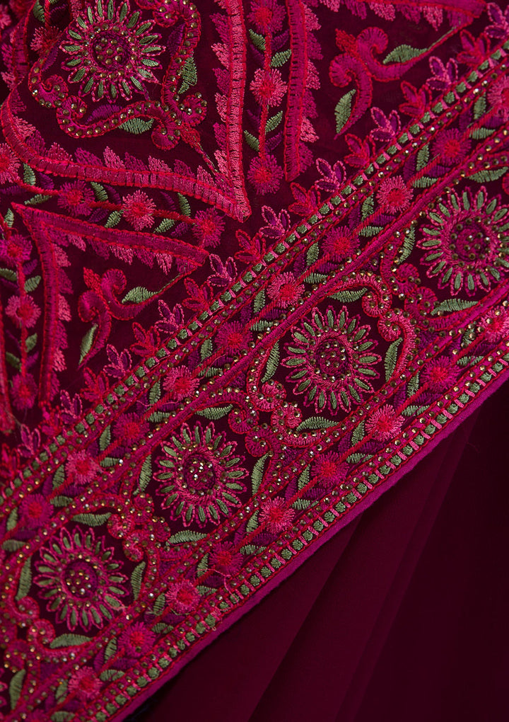 Wine Threadwork Georgette Saree-Koskii