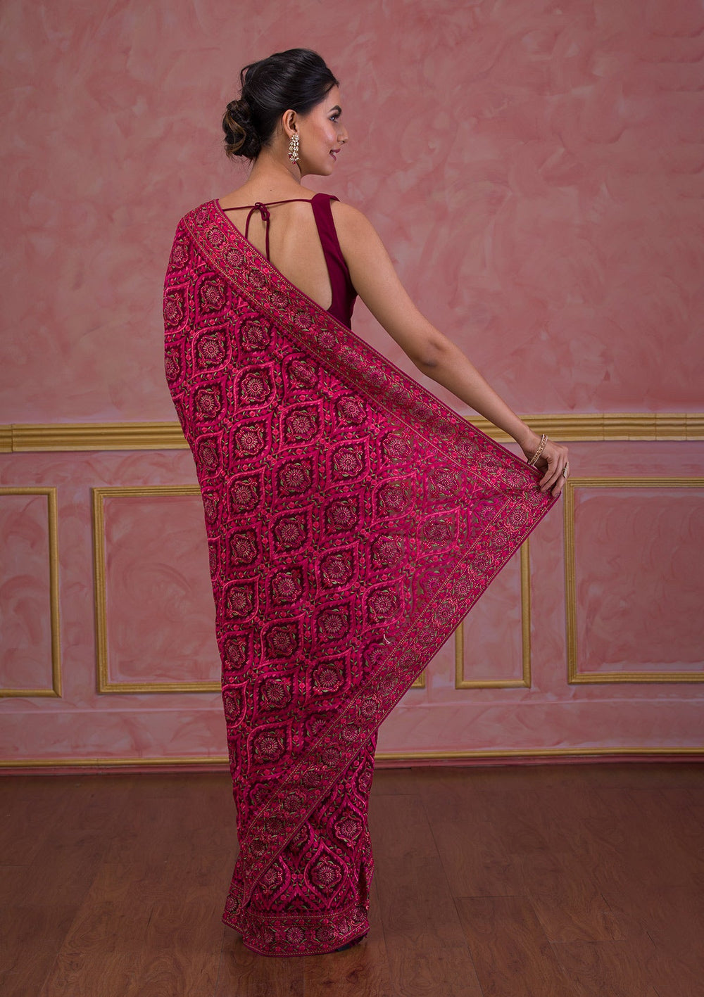 Wine Threadwork Georgette Saree-Koskii