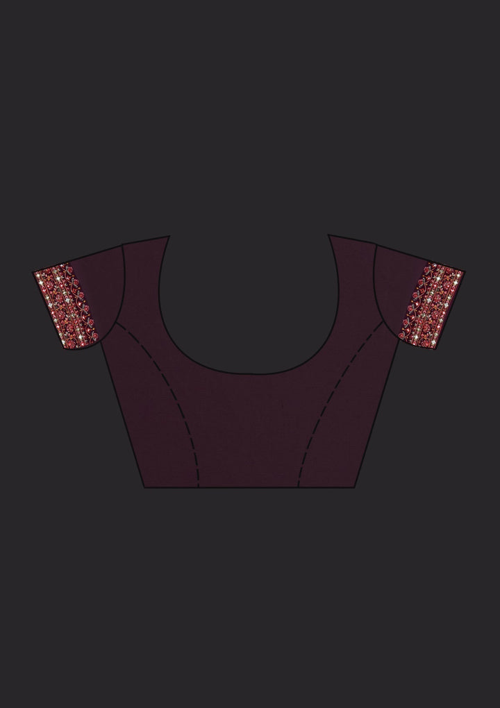 Wine Threadwork Georgette Designer Saree - Koskii