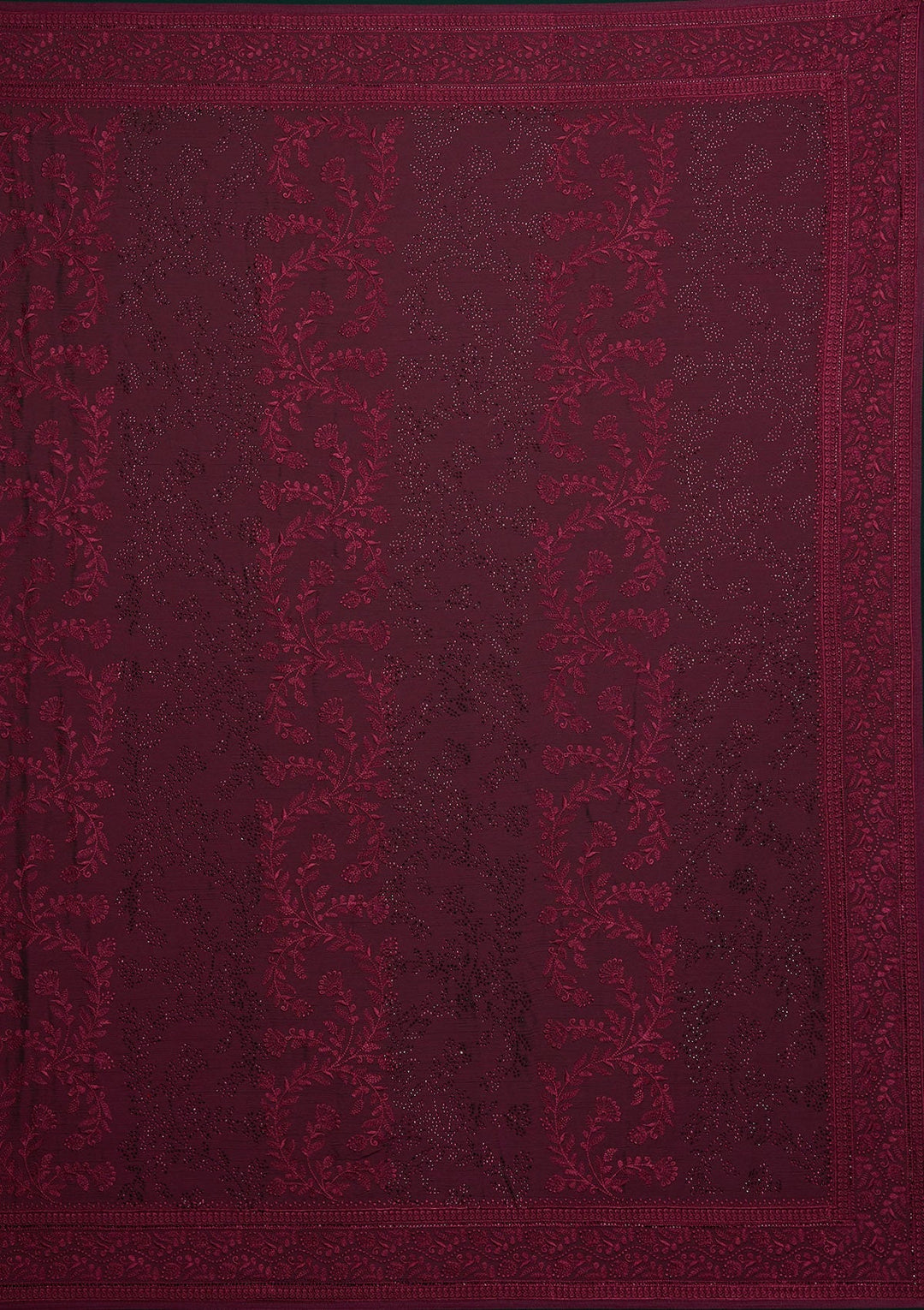 Wine Threadwork Georgette Designer Saree - Koskii