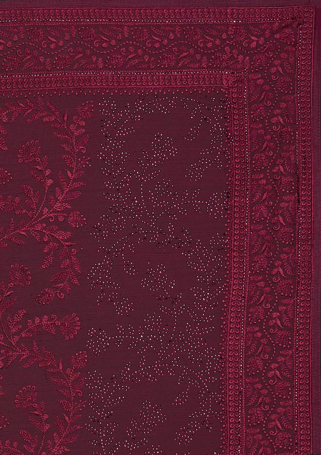 Wine Threadwork Georgette Designer Saree - Koskii