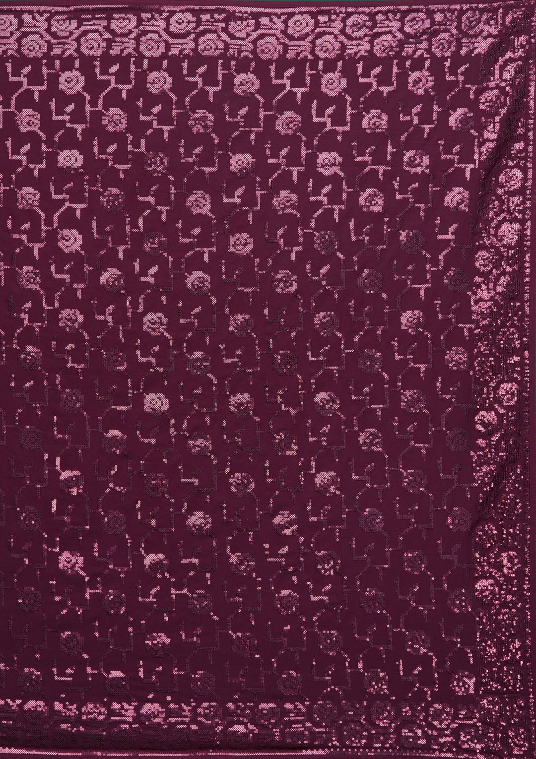 Wine Threadwork Georgette Saree - Koskii