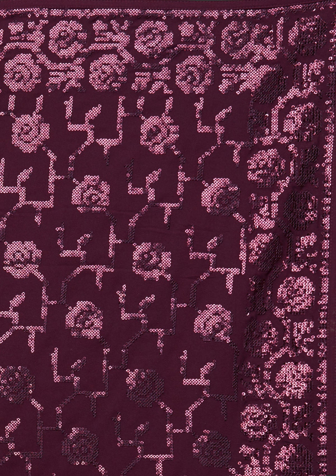 Wine Threadwork Georgette Saree - Koskii