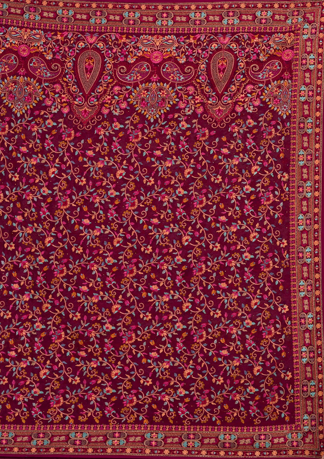 Wine Threadwork Georgette Saree-Koskii
